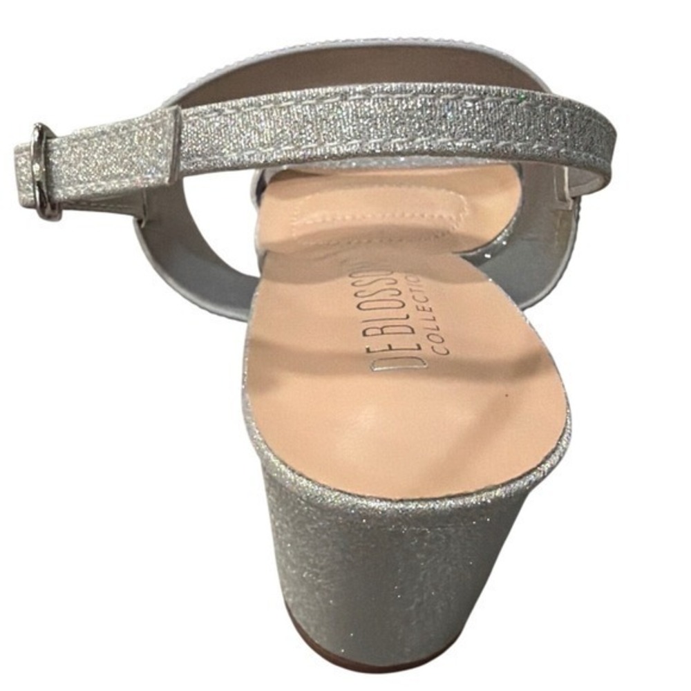 De Blossom Collection Verona-59W Silver Sparkle Rhinestone Block Heels Wide 10 - Picture 6 of 7